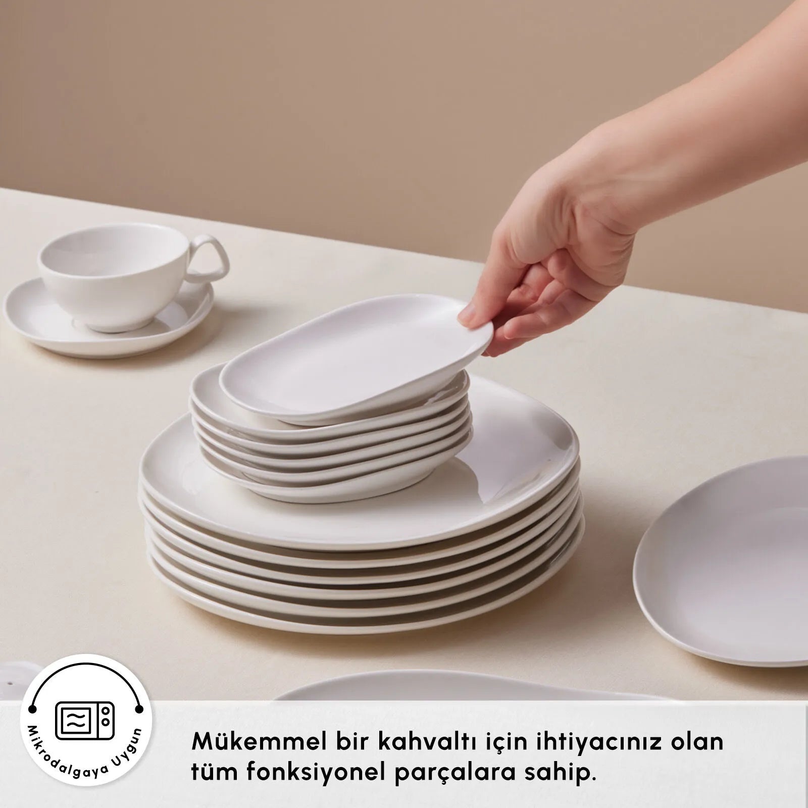 " Karaca Stream Bone Middle 34-teiliges Frühstücksset für 6 Personen – Weiß "