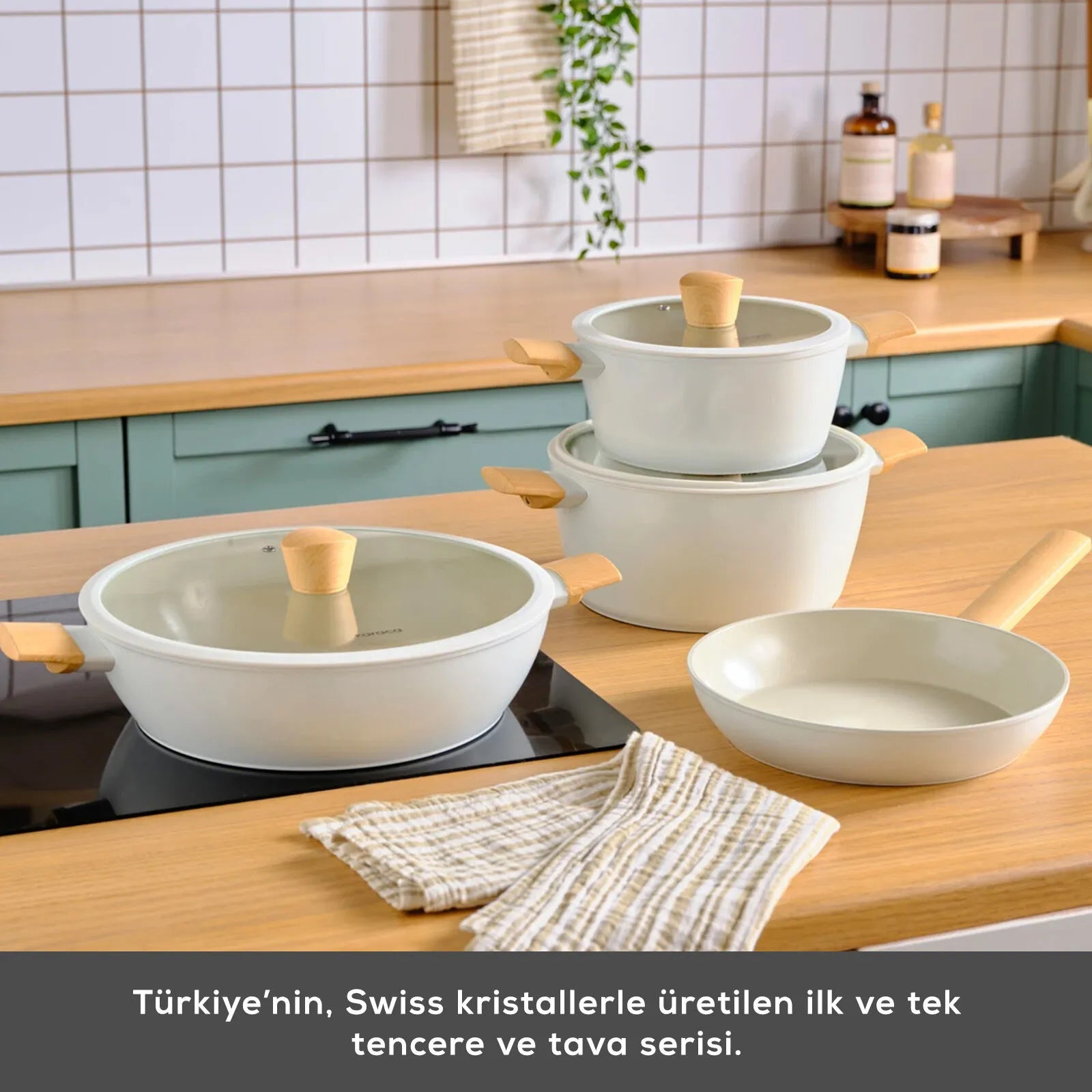 " Karaca Swiss Crystal Almond Cream Induktionsfähiges 7-teiliges Töpfe-Set "