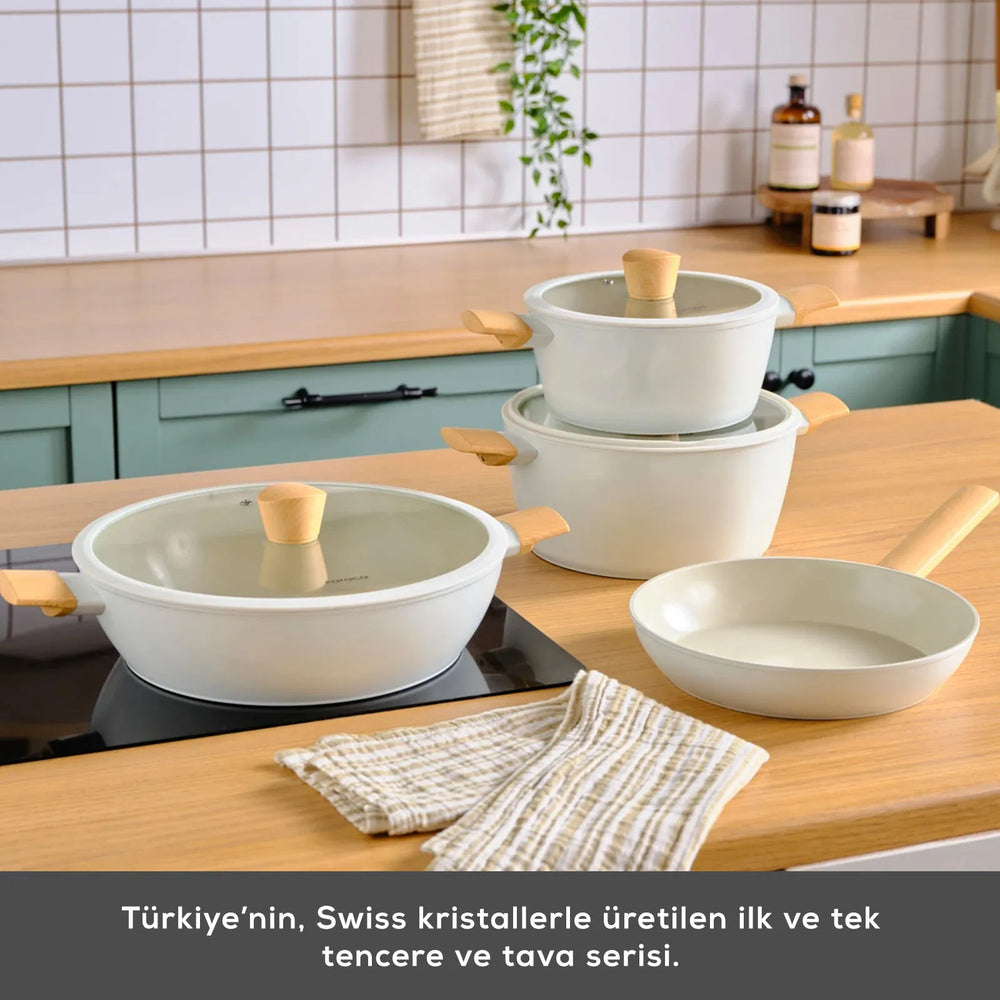 " Karaca Swiss Crystal Almond Cream Induktionsfähiges 7-teiliges Töpfe-Set "