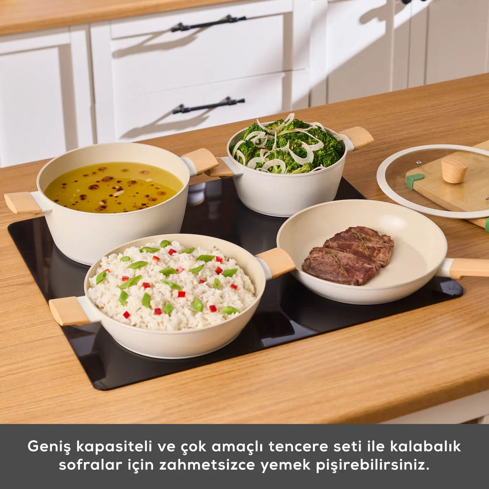 " Karaca Swiss Crystal Almond Cream Induktionsfähiges 7-teiliges Töpfe-Set "