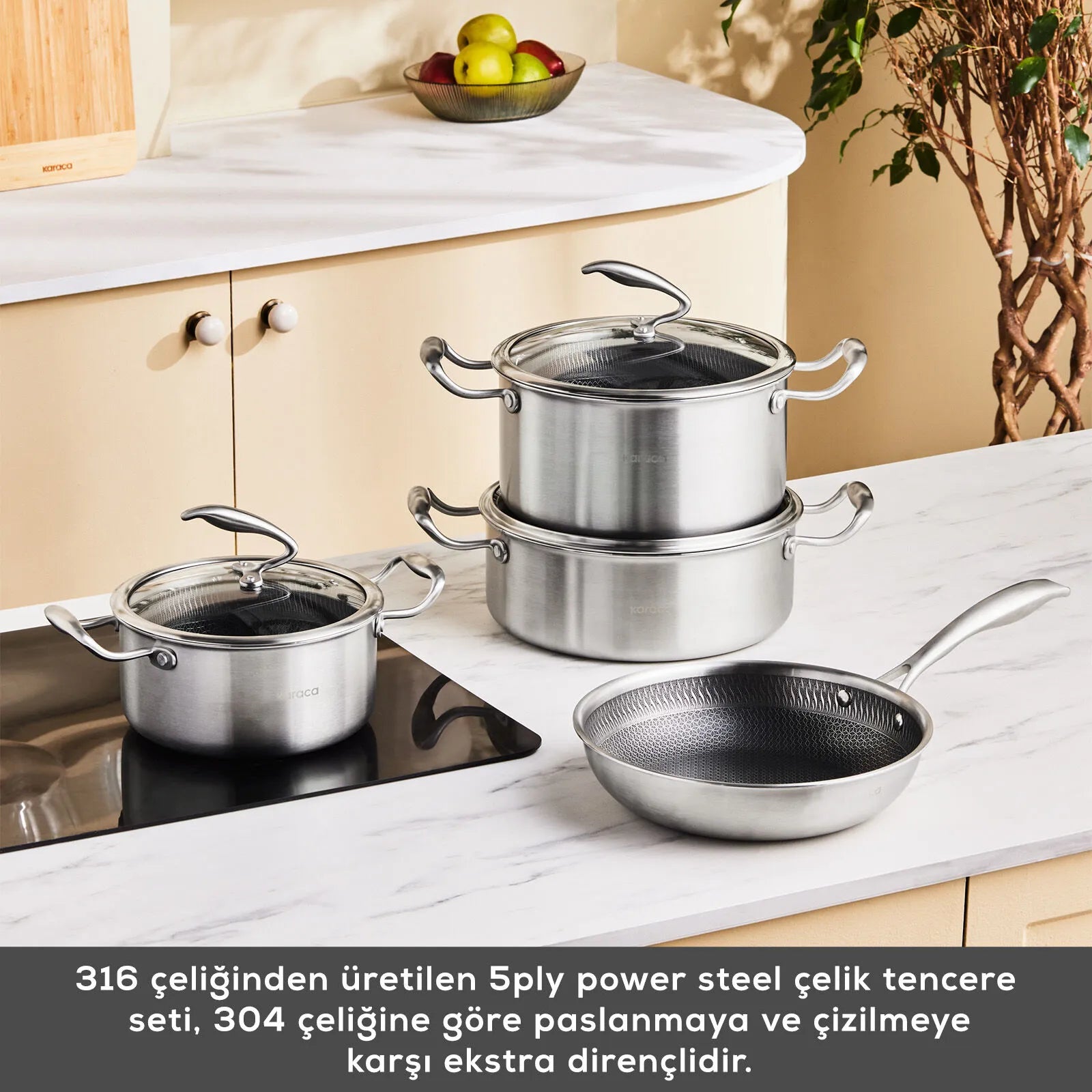 " Karaca 5Ply PowerSteel 316+ Kochtopf Set, 7 Teilig "