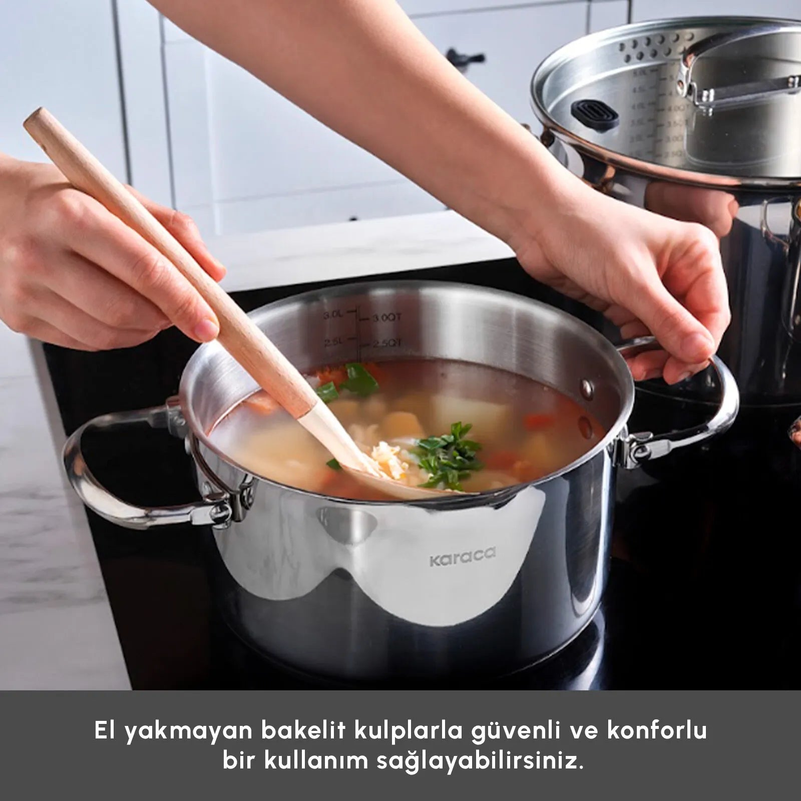" Karaca Burgaz 8-teiliges Edelstahl-Topfset mit Klappgriffen und Induktionsboden "