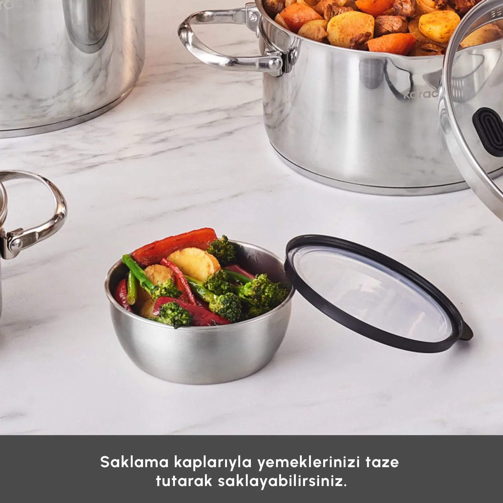 " Karaca Burgaz 8-teiliges Edelstahl-Topfset mit Klappgriffen und Induktionsboden "