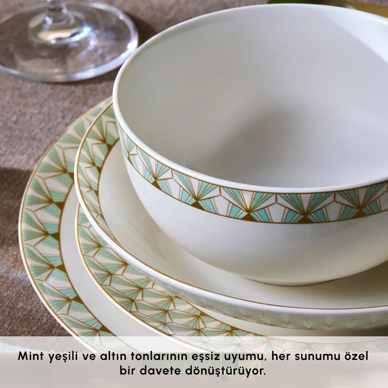 " Karaca Forever Bone Emerald, 53-teiliges Tafelservice für 12 Personen "