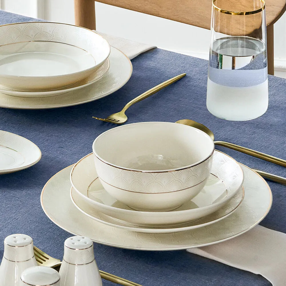 " Karaca Elegance Bone Mandarin 53-teiliges Tafelservice für 12 Personen Gold "