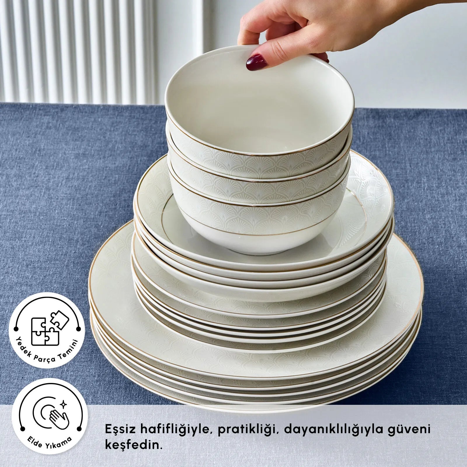 " Karaca Elegance Bone Mandarin 53-teiliges Tafelservice für 12 Personen Gold "