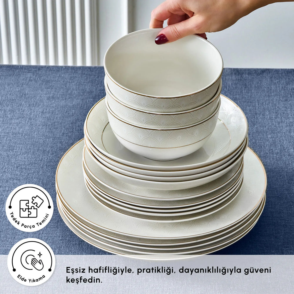 " Karaca Elegance Bone Mandarin 53-teiliges Tafelservice für 12 Personen Gold "