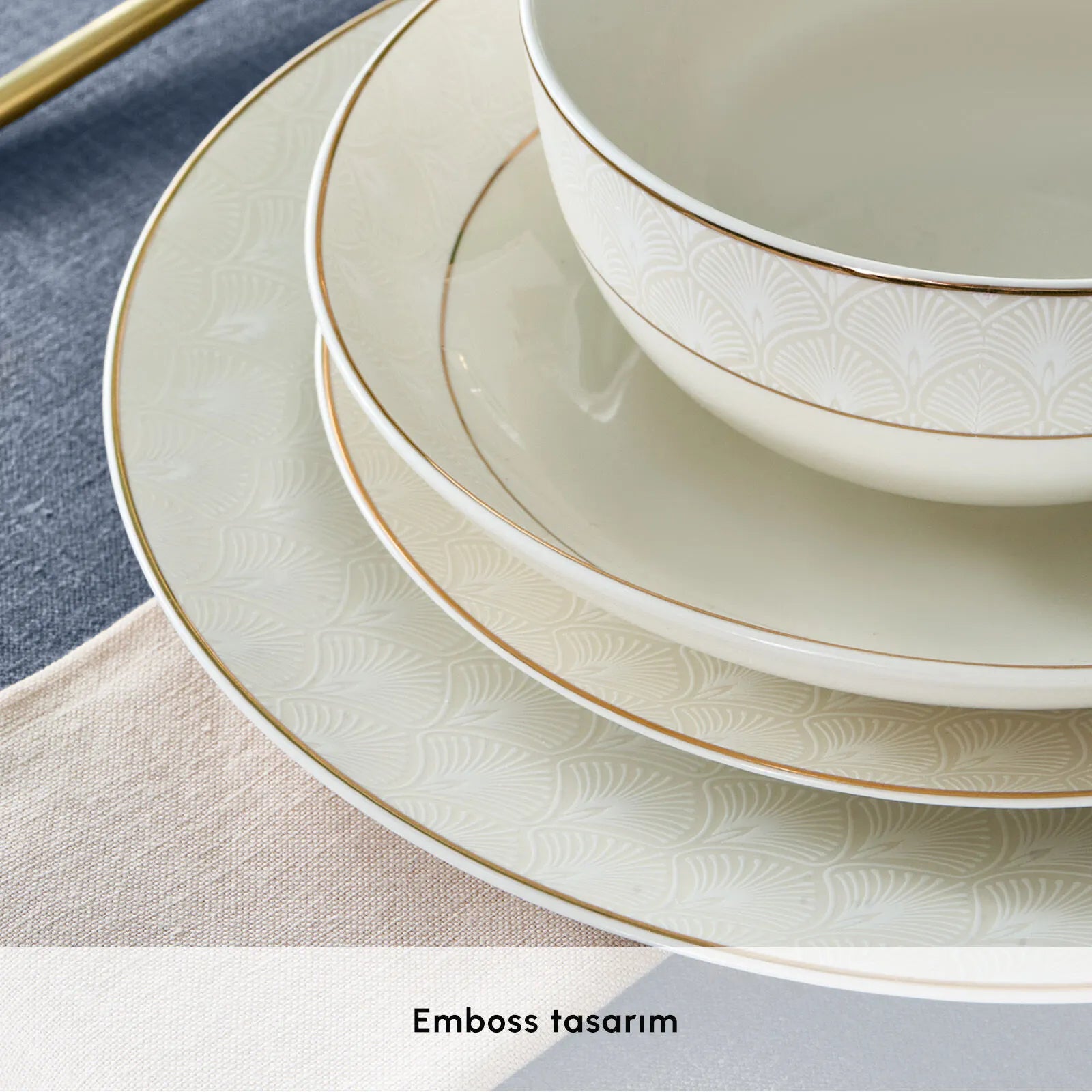 " Karaca Elegance Bone Mandarin 53-teiliges Tafelservice für 12 Personen Gold "