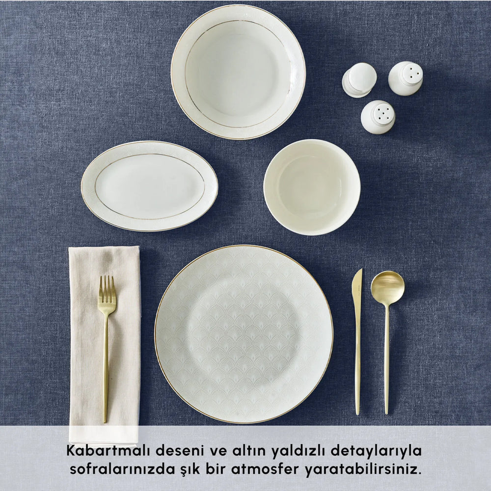" Karaca Elegance Bone Mandarin 53-teiliges Tafelservice für 12 Personen Gold "