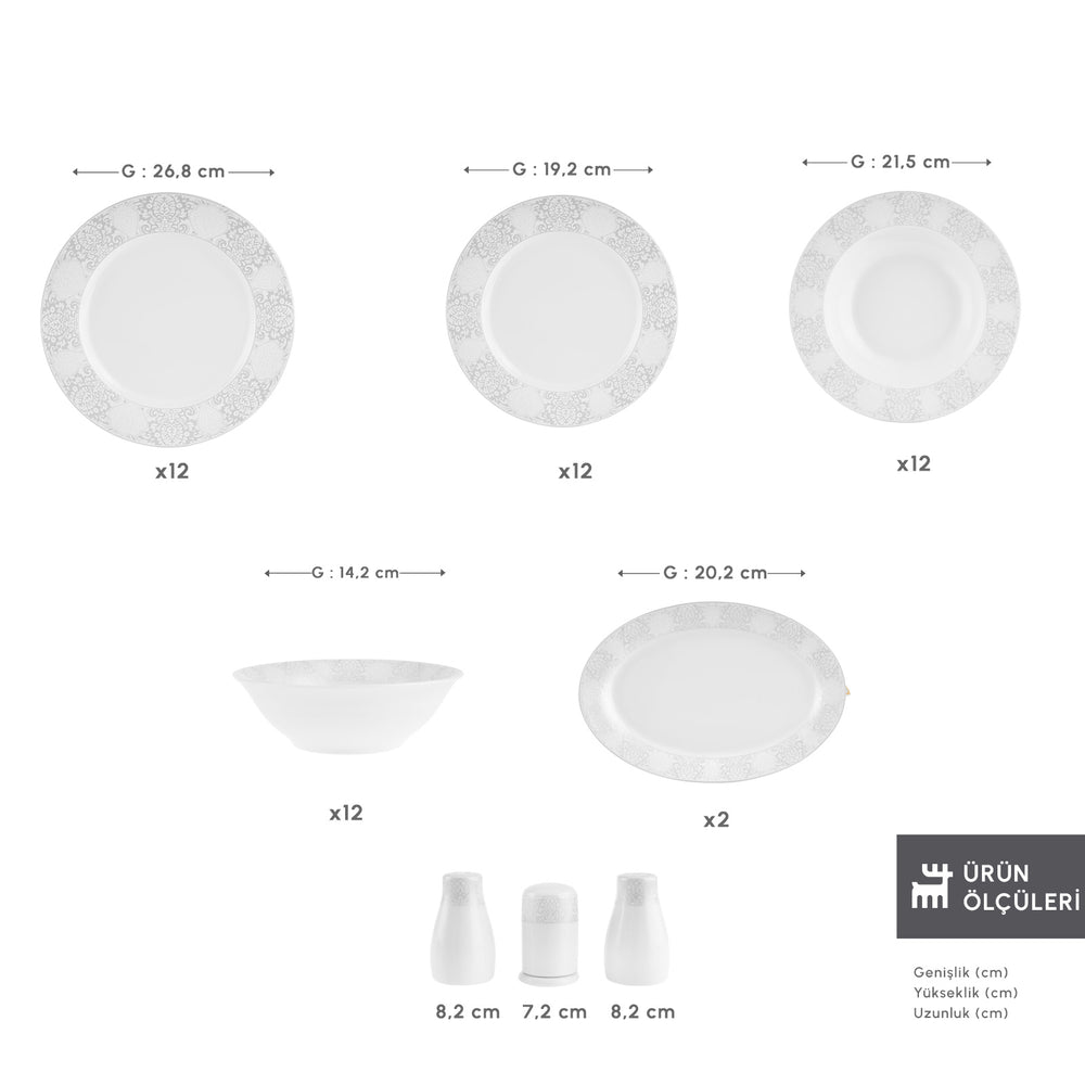 " Karaca Forever Bone China New Olio 53-teiliges Tafelservice für 12 Personen, Weiß "