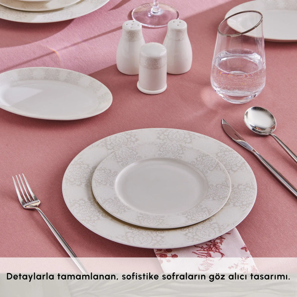 " Karaca Forever Bone China New Olio 53-teiliges Tafelservice für 12 Personen, Weiß "