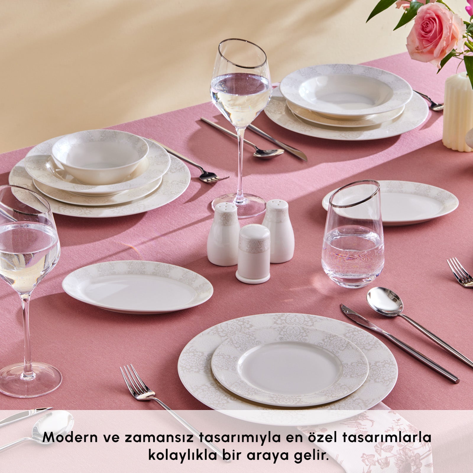 " Karaca Forever Bone China New Olio 53-teiliges Tafelservice für 12 Personen, Weiß "