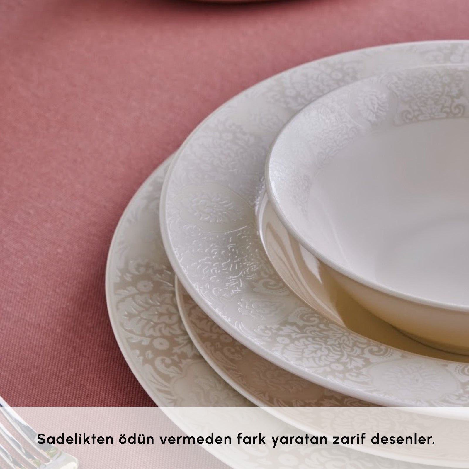 " Karaca Forever Bone China New Olio 53-teiliges Tafelservice für 12 Personen, Weiß "