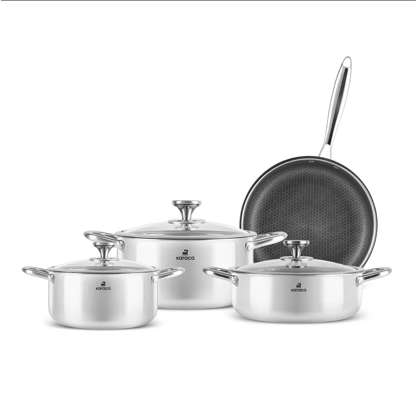 Karaca 3Ply Edelstahl Guardian 7-teiliges Kochgeschirr-Set Induktion Silber