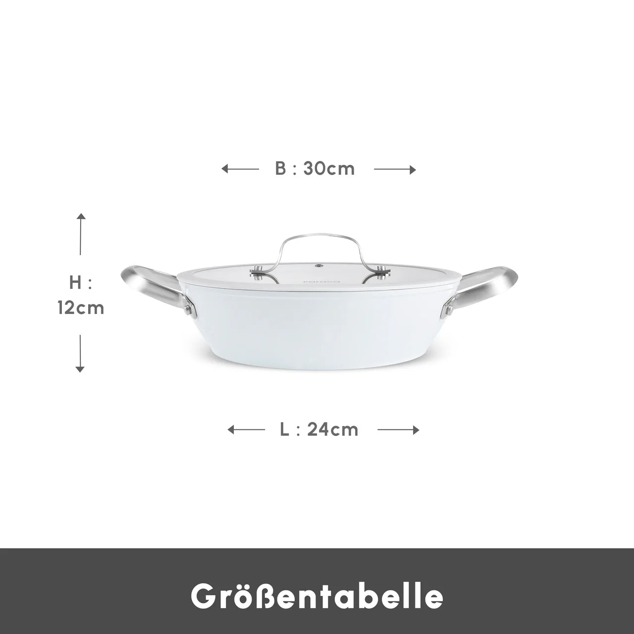 Karaca Swiss Crystal Almond Cream Handle Flache Kasserolle 30 cm