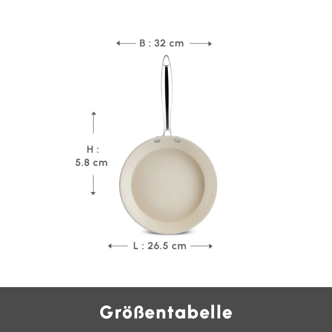 Karaca Swiss Crystal Almond Cream Pfanne mit Edelstahlgriff 32 cm