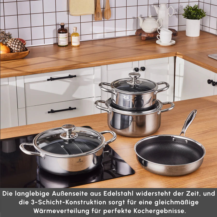 Karaca 3Ply Edelstahl Guardian 7-teiliges Kochgeschirr-Set Induktion Silber