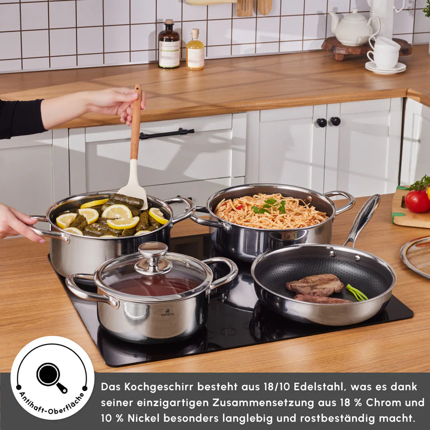 Karaca 3Ply Edelstahl Guardian 7-teiliges Kochgeschirr-Set Induktion Silber