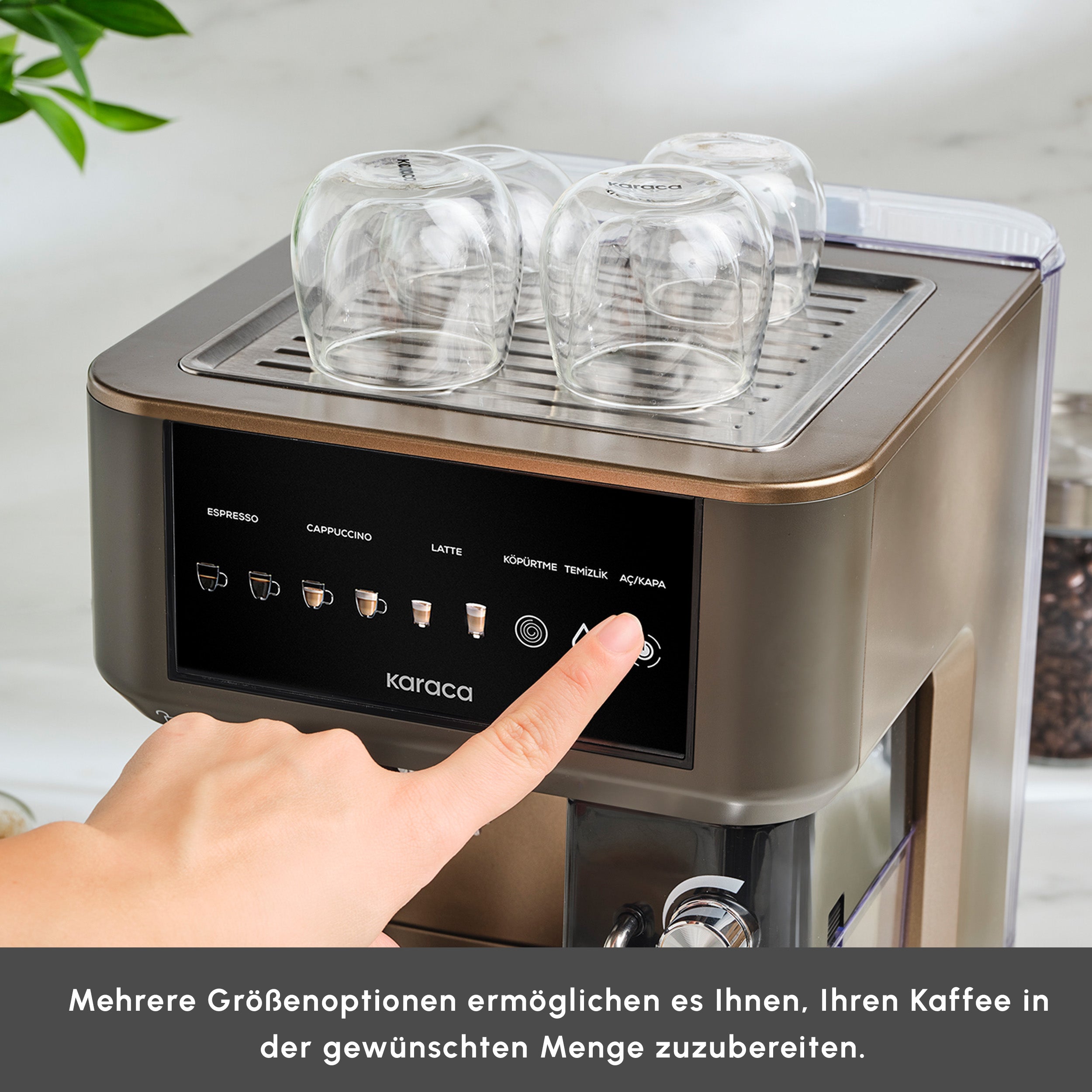 Karaca MyCaffe Barista S10 Automatische Siebträger Maschine mit integriertem Milchbehälter – Walnut Brown
