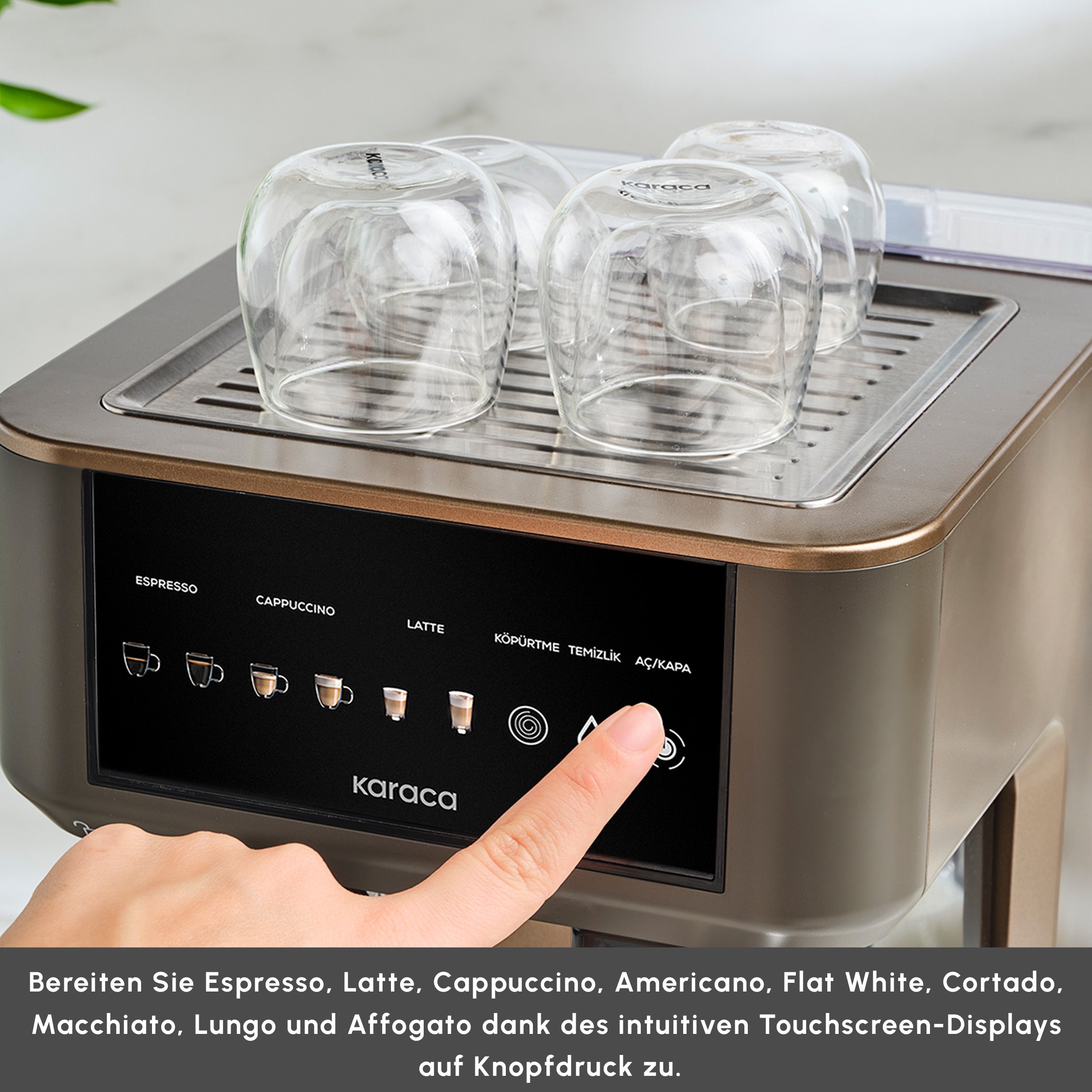 Karaca MyCaffe Barista S10 Automatische Siebträger Maschine mit integriertem Milchbehälter – Walnut Brown