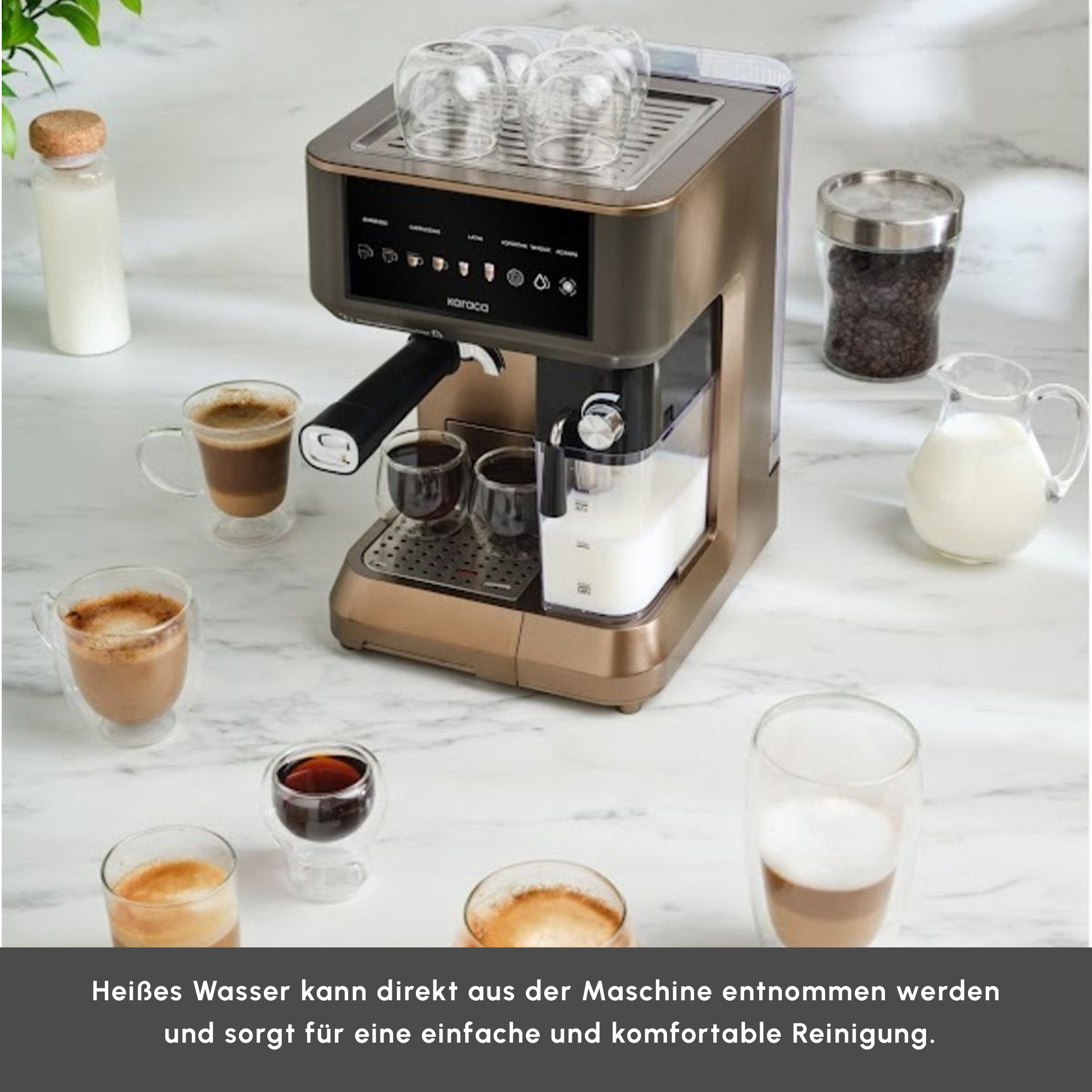 Karaca MyCaffe Barista S10 Automatische Siebträger Maschine mit integriertem Milchbehälter – Walnut Brown