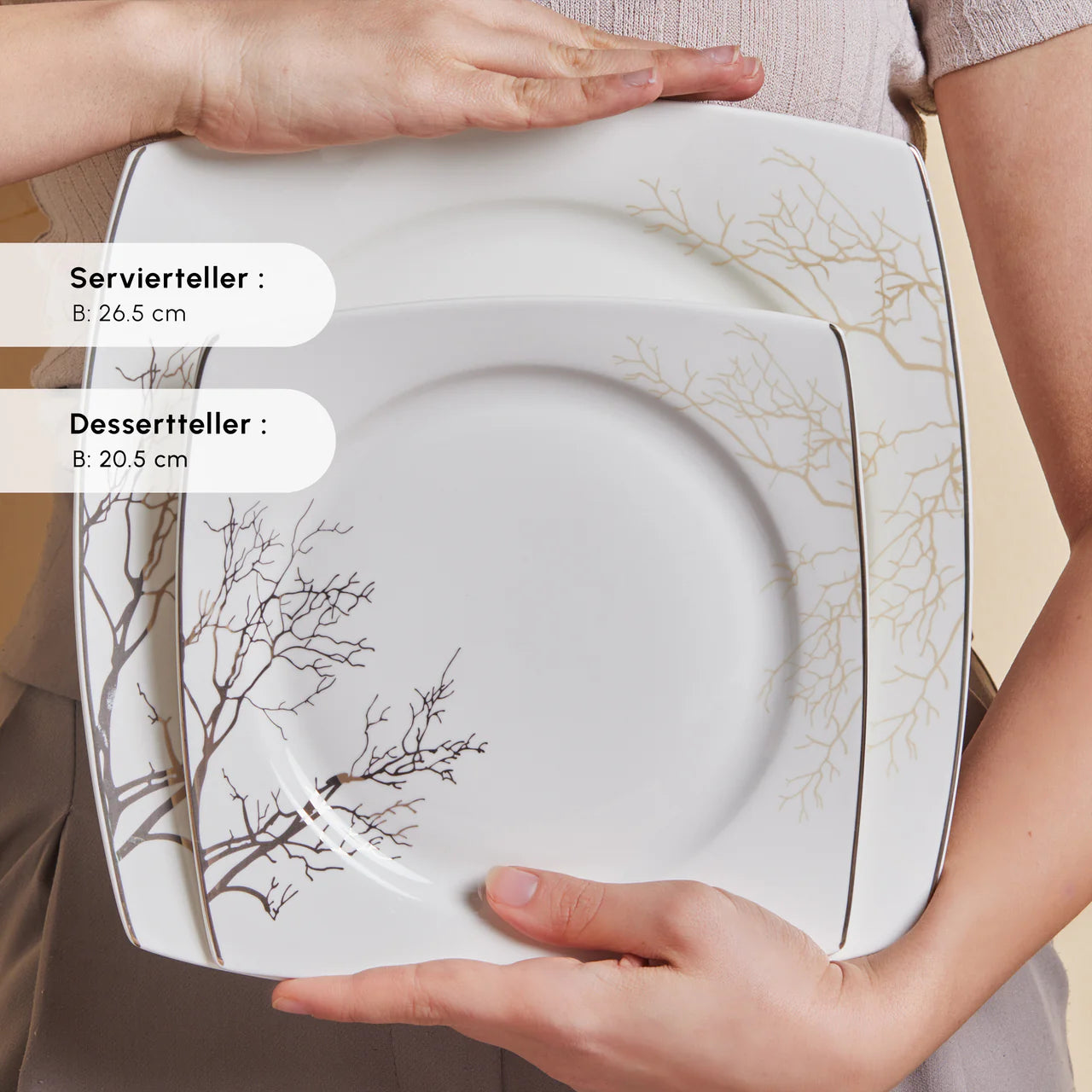 Karaca Square Bone China Autumn 53-teiliges Tafelservice für 12 Personen Weiss Mehrfarbig
