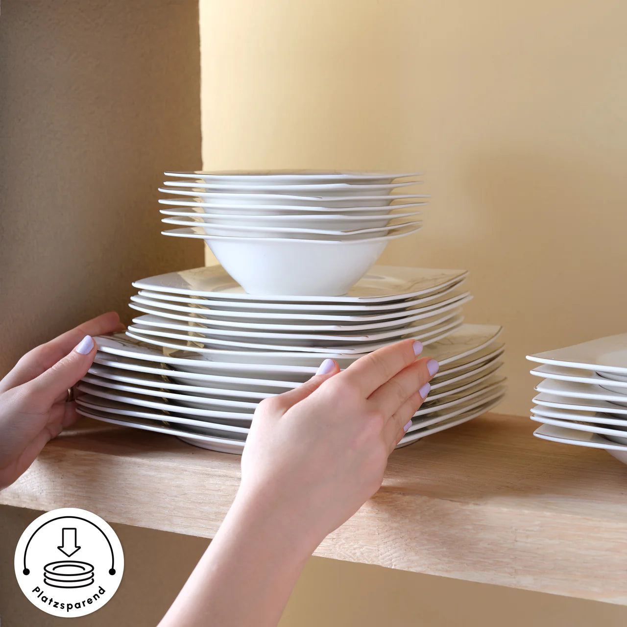 Karaca Square Bone China Autumn 53-teiliges Tafelservice für 12 Personen Weiss Mehrfarbig