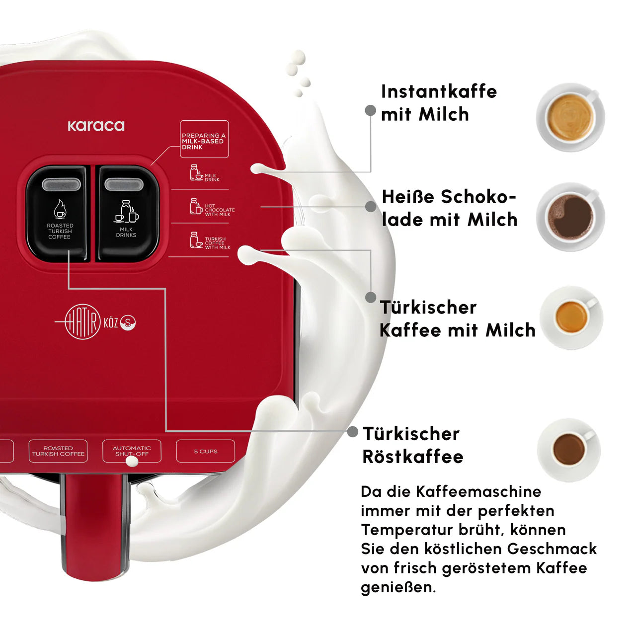 Karaca Hatir Köz Milky Türkische Kaffeemaschine Red