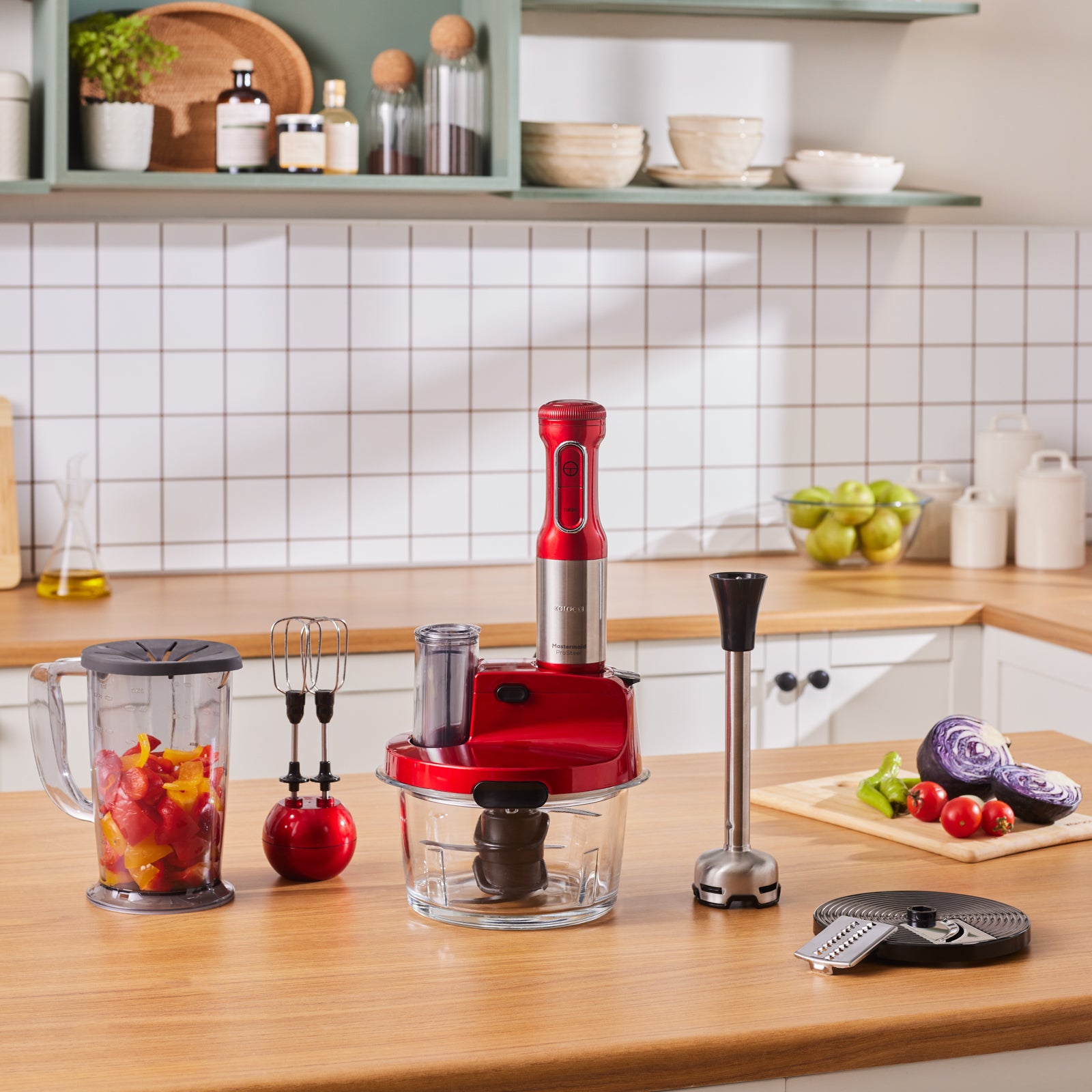 " Karaca Mastermaid ProSteel Glas-Küchenmaschine mit Langem Mixfuß, 6 Klingen, 2500 W Imperial Red "