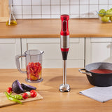 " Karaca Mastermaid ProSteel Glas-Küchenmaschine mit Langem Mixfuß, 6 Klingen, 2500 W Imperial Red "