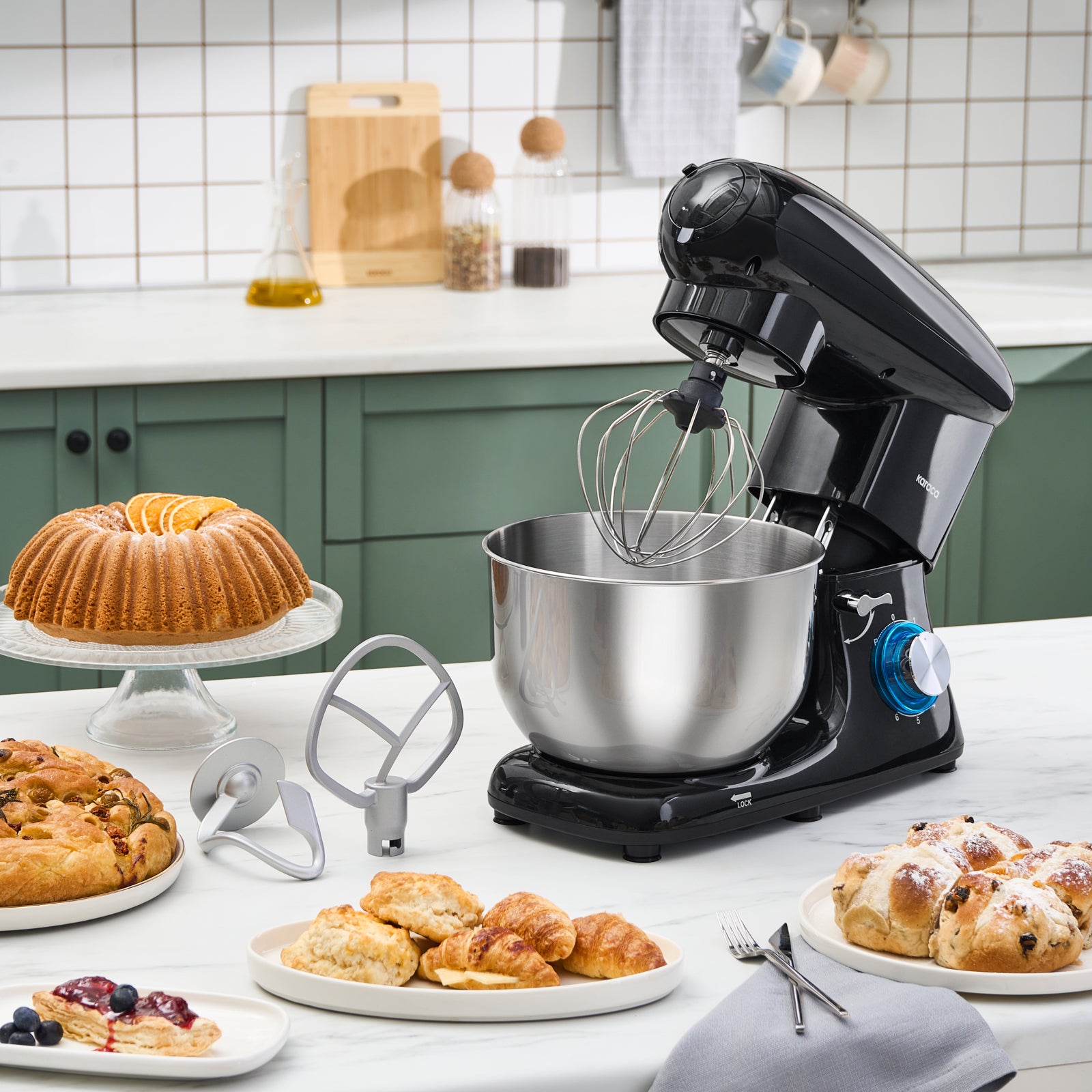 " Karaca Multichef Standmixer Shiny Black Küchenchef 1900 W 5,5 l (mit Hackfleisch-/Sucuk-Wurst-/Fleischklößchenaufsatz) "