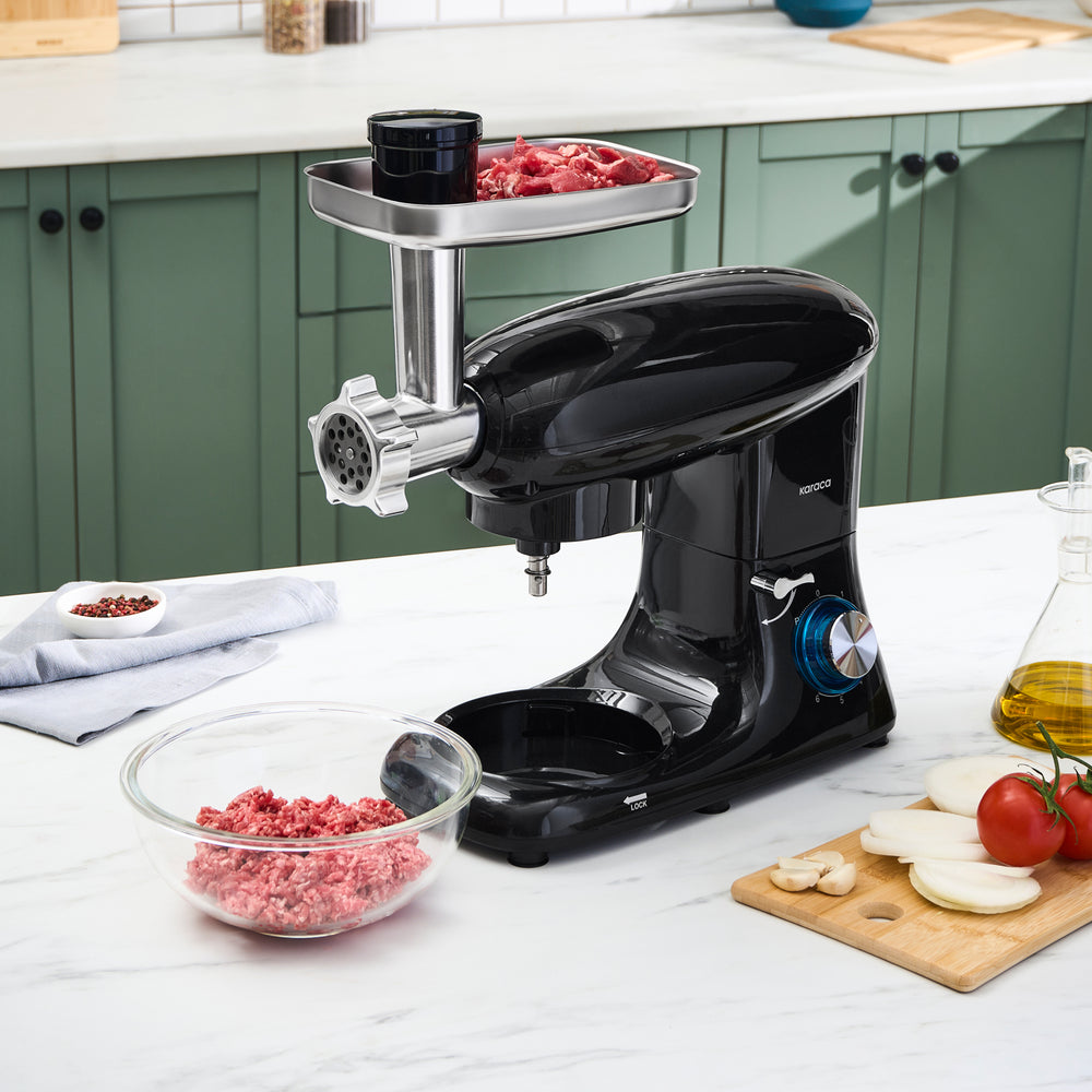 " Karaca Multichef Standmixer Shiny Black Küchenchef 1900 W 5,5 l (mit Hackfleisch-/Sucuk-Wurst-/Fleischklößchenaufsatz) "