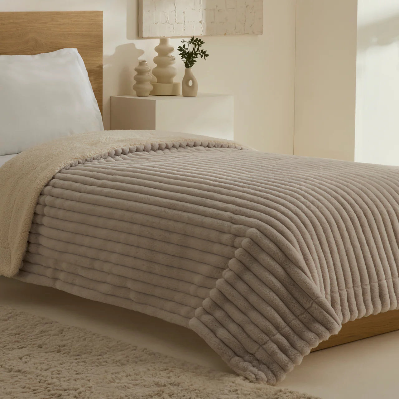 Karaca Stripe Sherpa Graue Decke 150x200