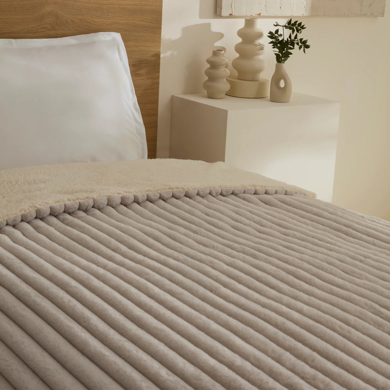 Karaca Stripe Sherpa Graue Decke 150x200