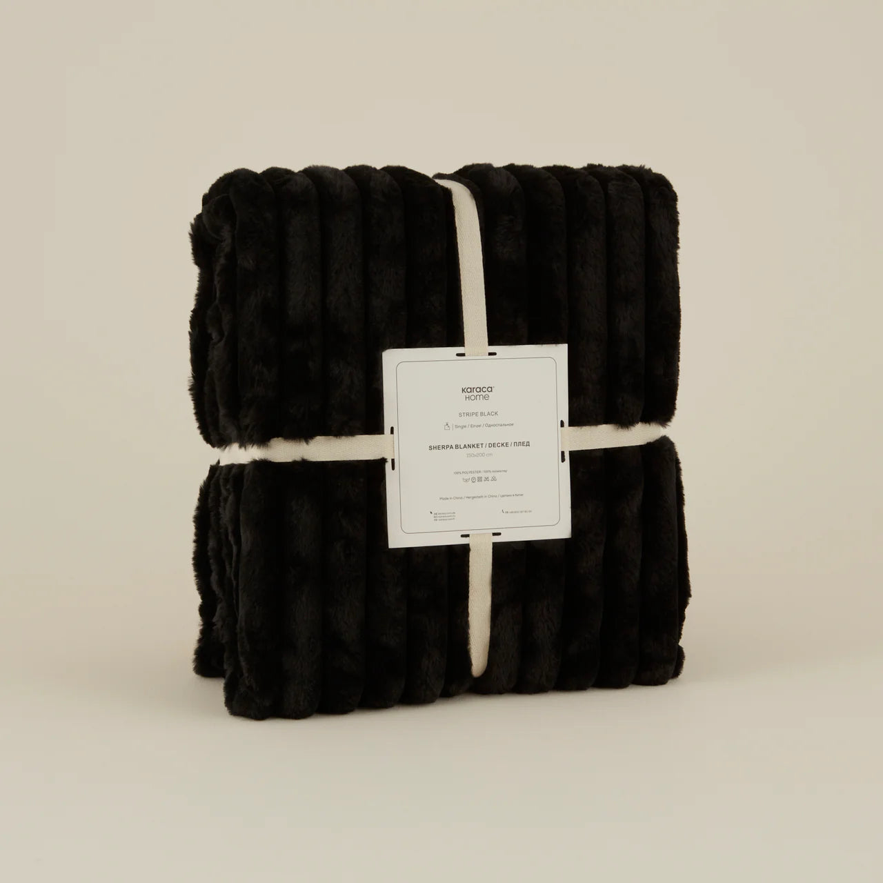 Karaca Stripe Sherpa Schwarze Decke 150x200
