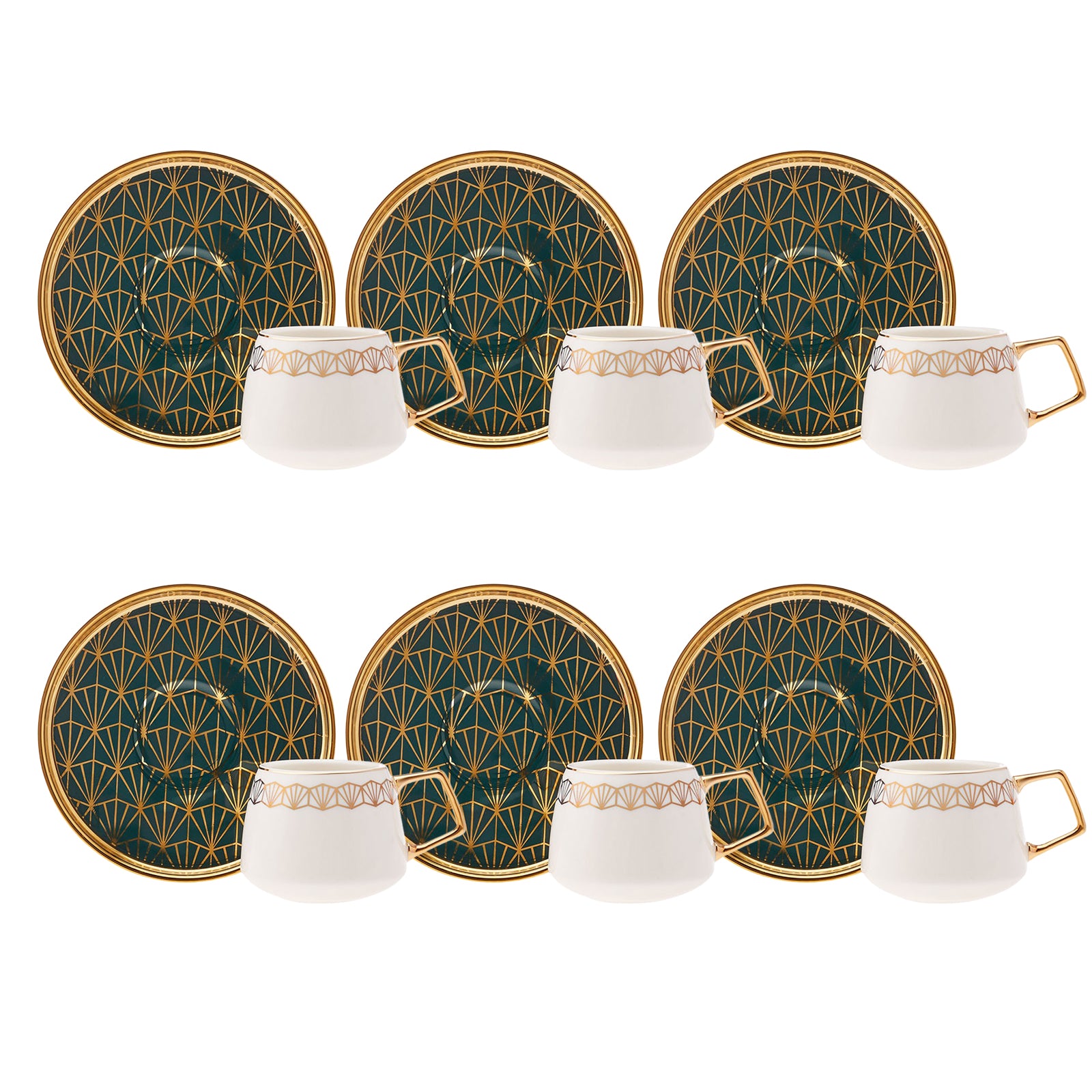 " Karaca Verde 12-teiliges Porzellan Espresso Türkischer Kaffeetassen-Set für 6 Personen, 100 ml, Mehrfarbig "