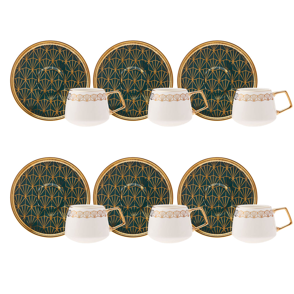 " Karaca Verde 12-teiliges Porzellan Espresso Türkischer Kaffeetassen-Set für 6 Personen, 100 ml, Mehrfarbig "