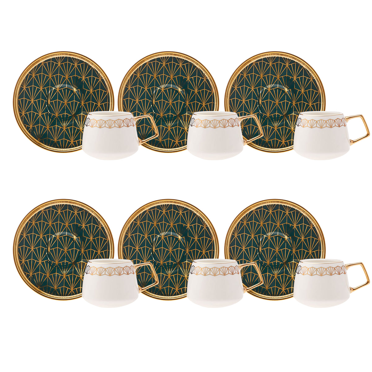 " Karaca Verde 12-teiliges Porzellan Espresso Türkischer Kaffeetassen-Set für 6 Personen, 100 ml, Mehrfarbig "