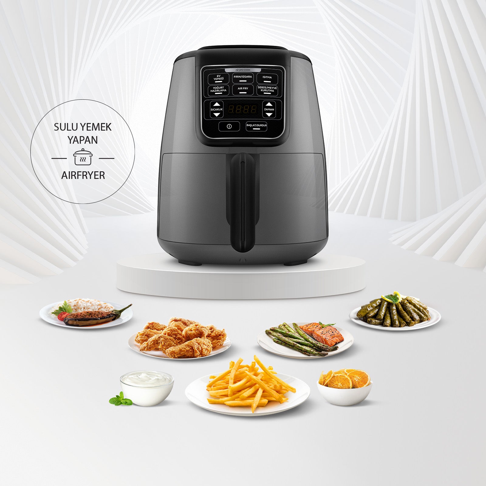 " Karaca Air Cook XL 2 in 1 Airfryer Space Grau Schwarz, 4L, 1550W "
