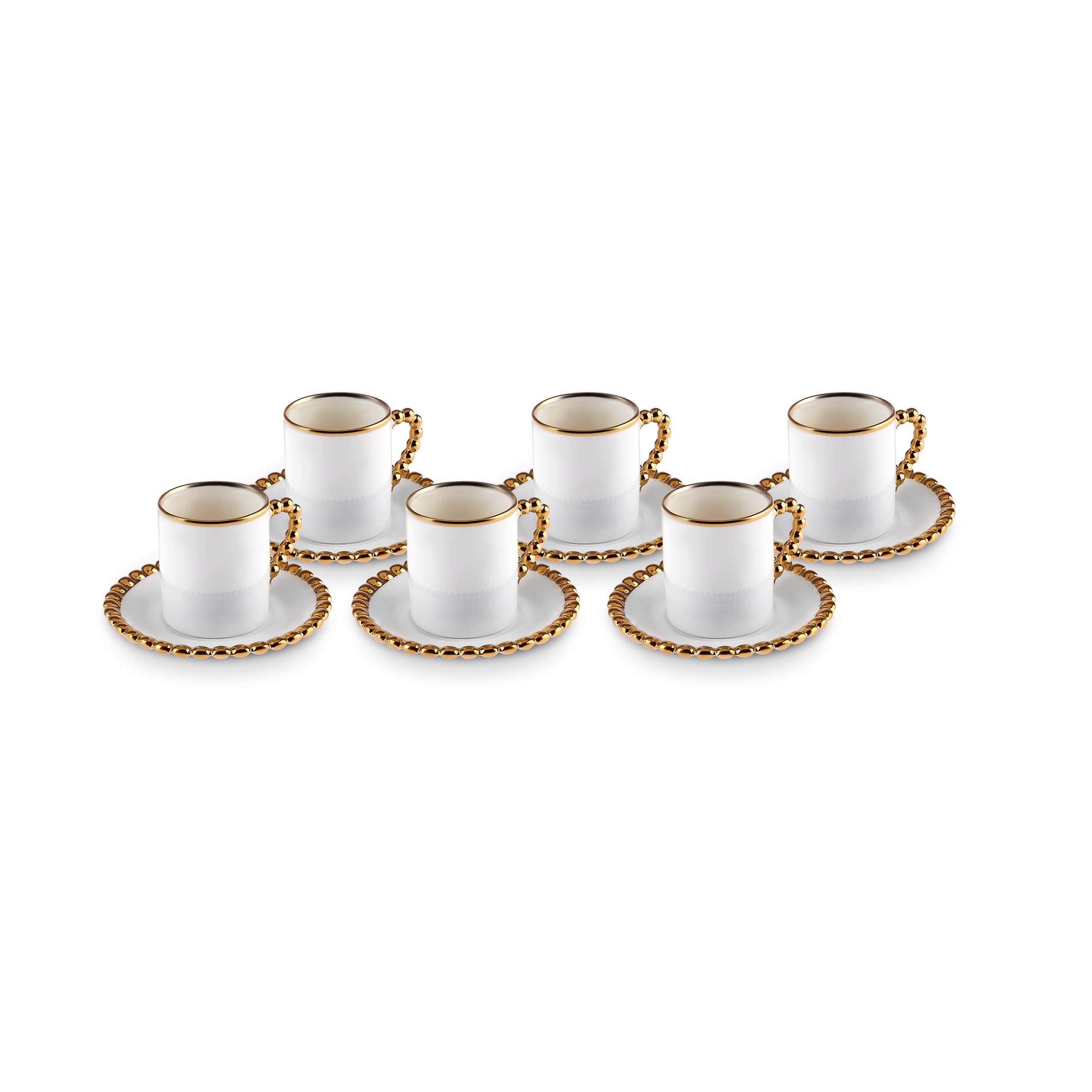 " Karaca Boncuk 12-teiliges Bone China Espresso Türkisch-Kaffeetassen-Set für 6 Personen, 80 ml, Weiß Gold "