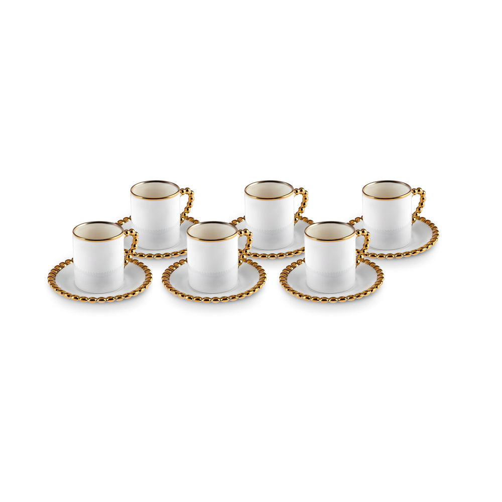 " Karaca Boncuk 12-teiliges Bone China Espresso Türkisch-Kaffeetassen-Set für 6 Personen, 80 ml, Weiß Gold "