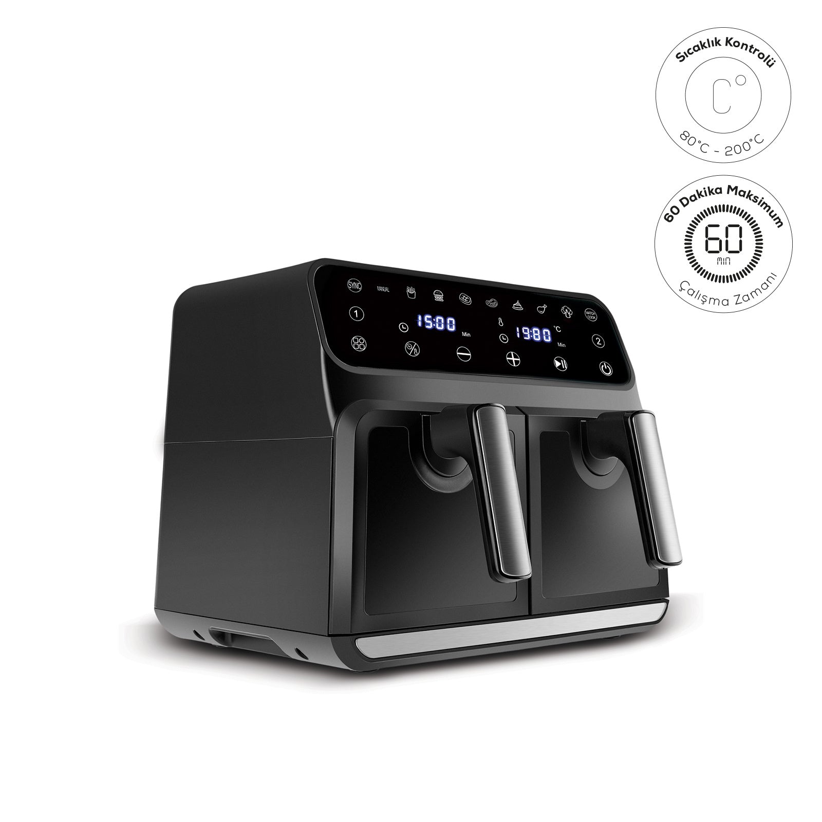 " Karaca Multifry XXXL 4+4 Liter digitaler Airfryer mit zwei Kammern "
