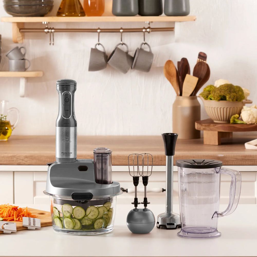 " Karaca Mastermaid Küchenroboter aus Stahlglas, Langer Mixer 8 ın 1, 2500 W, Galaxy Grey "