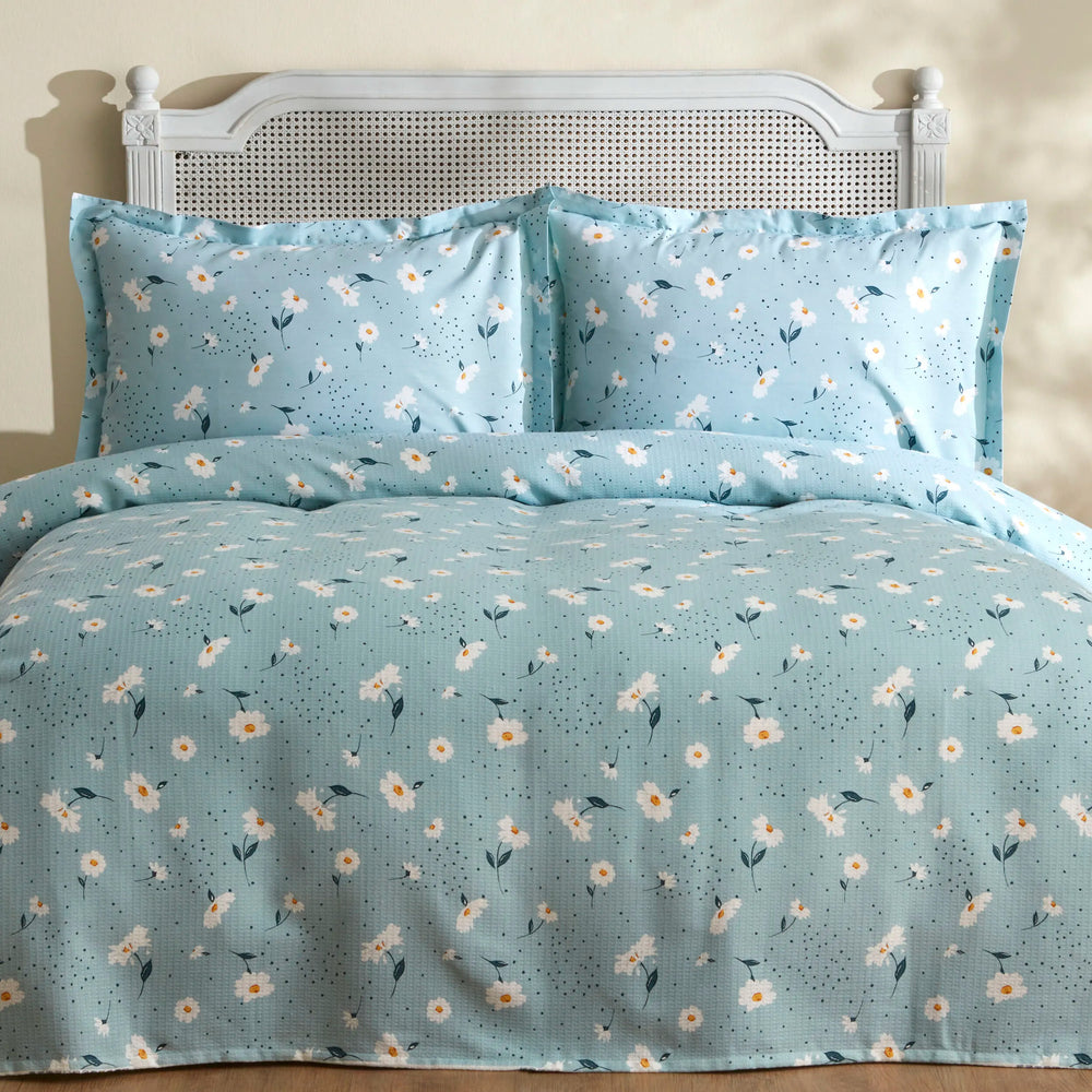 " Karaca Home Daisy 100% Baumwolle Doppelbett Tagesdecke Set Mint "