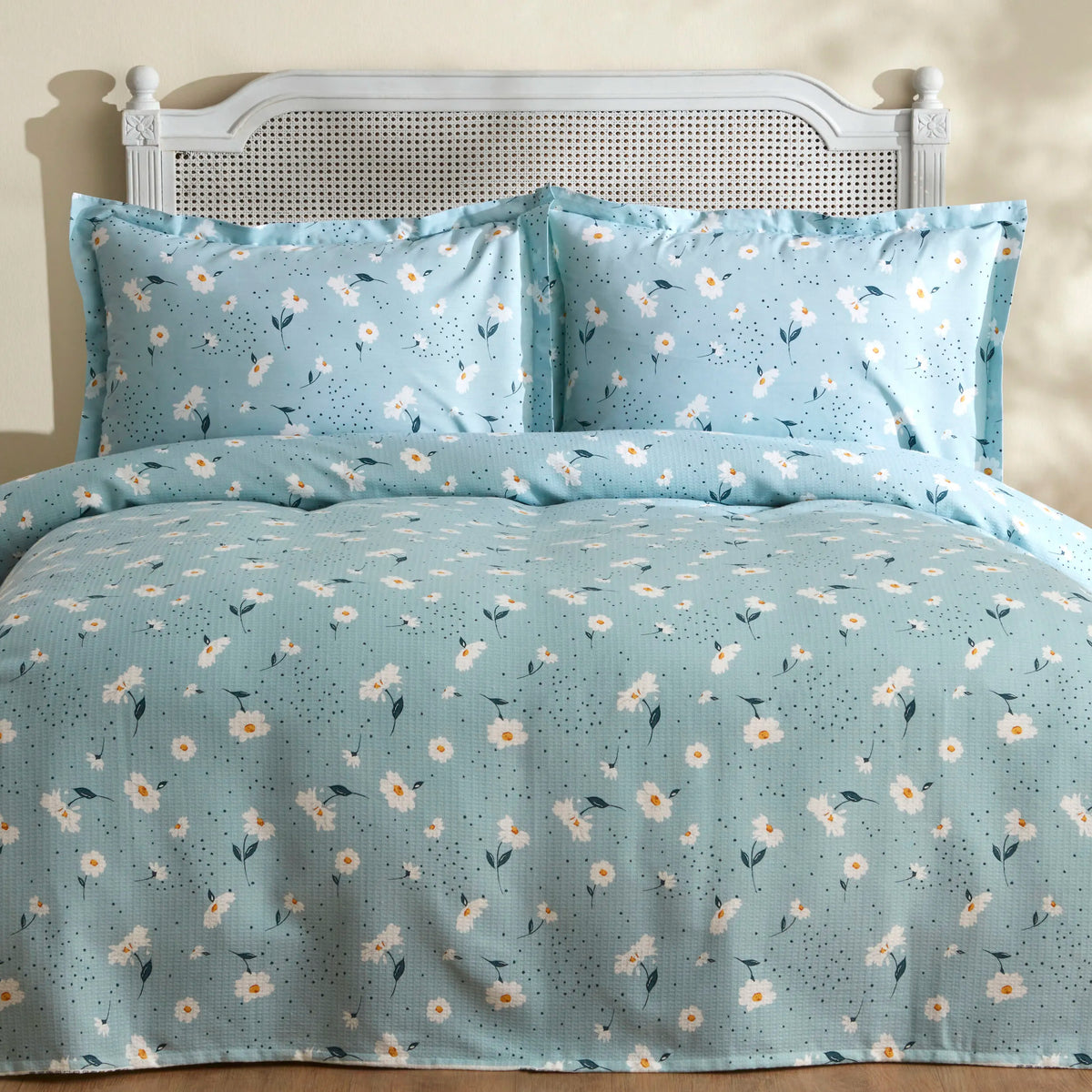 " Karaca Home Daisy 100% Baumwolle Doppelbett Tagesdecke Set Mint "