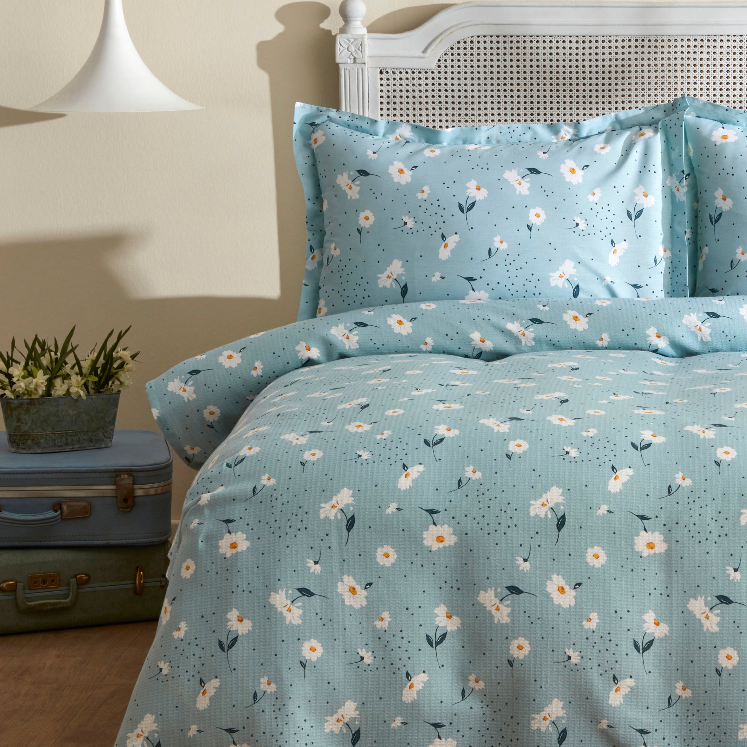 " Karaca Home Daisy 100% Baumwolle Doppelbett Tagesdecke Set Mint "