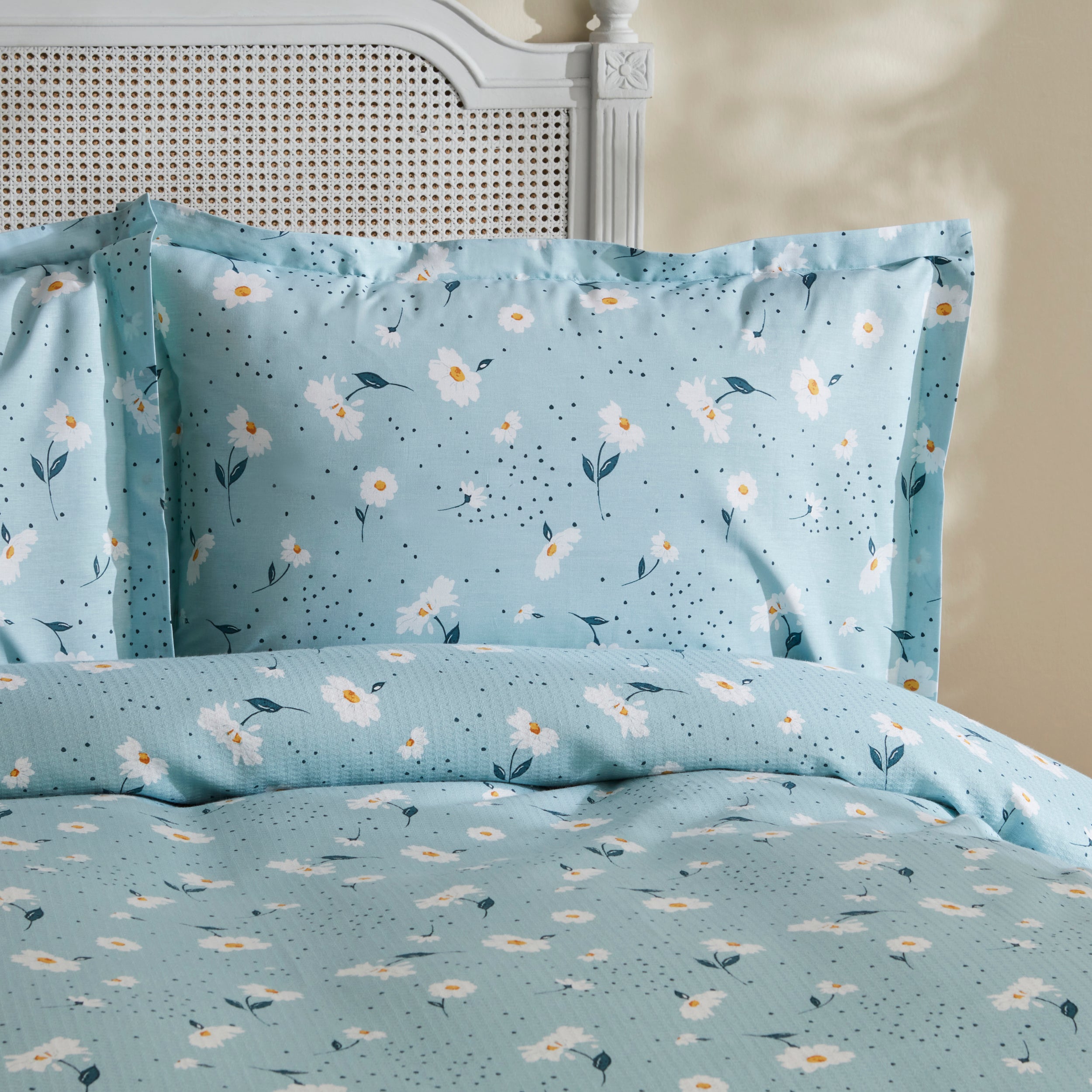 " Karaca Home Daisy 100% Baumwolle Doppelbett Tagesdecke Set Mint "