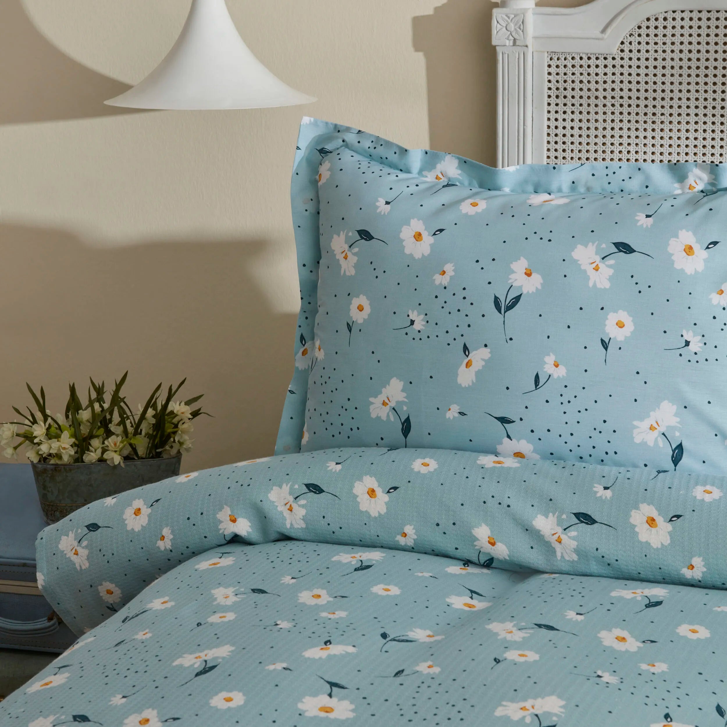 " Karaca Home Daisy 100% Baumwolle Doppelbett Tagesdecke Set Mint "