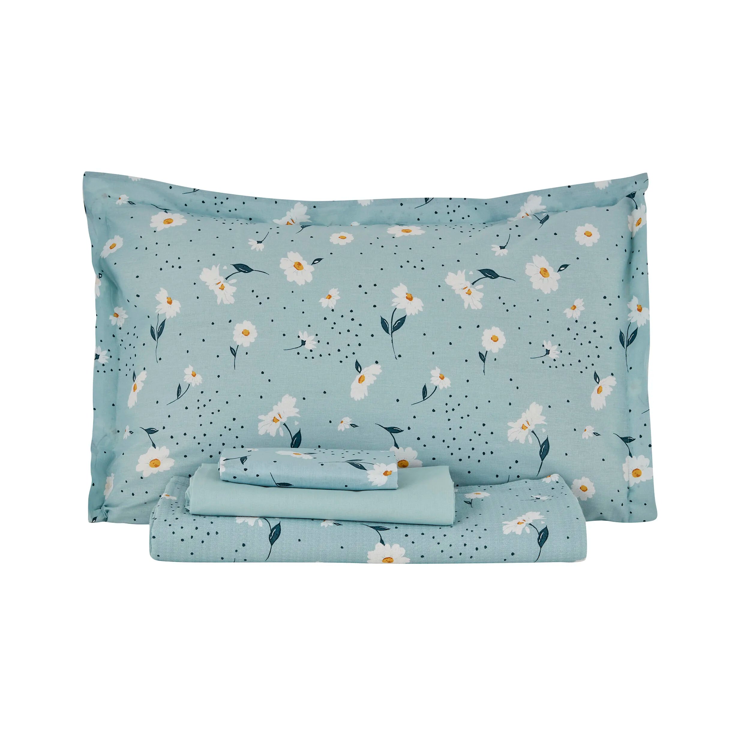 " Karaca Home Daisy 100% Baumwolle Doppelbett Tagesdecke Set Mint "