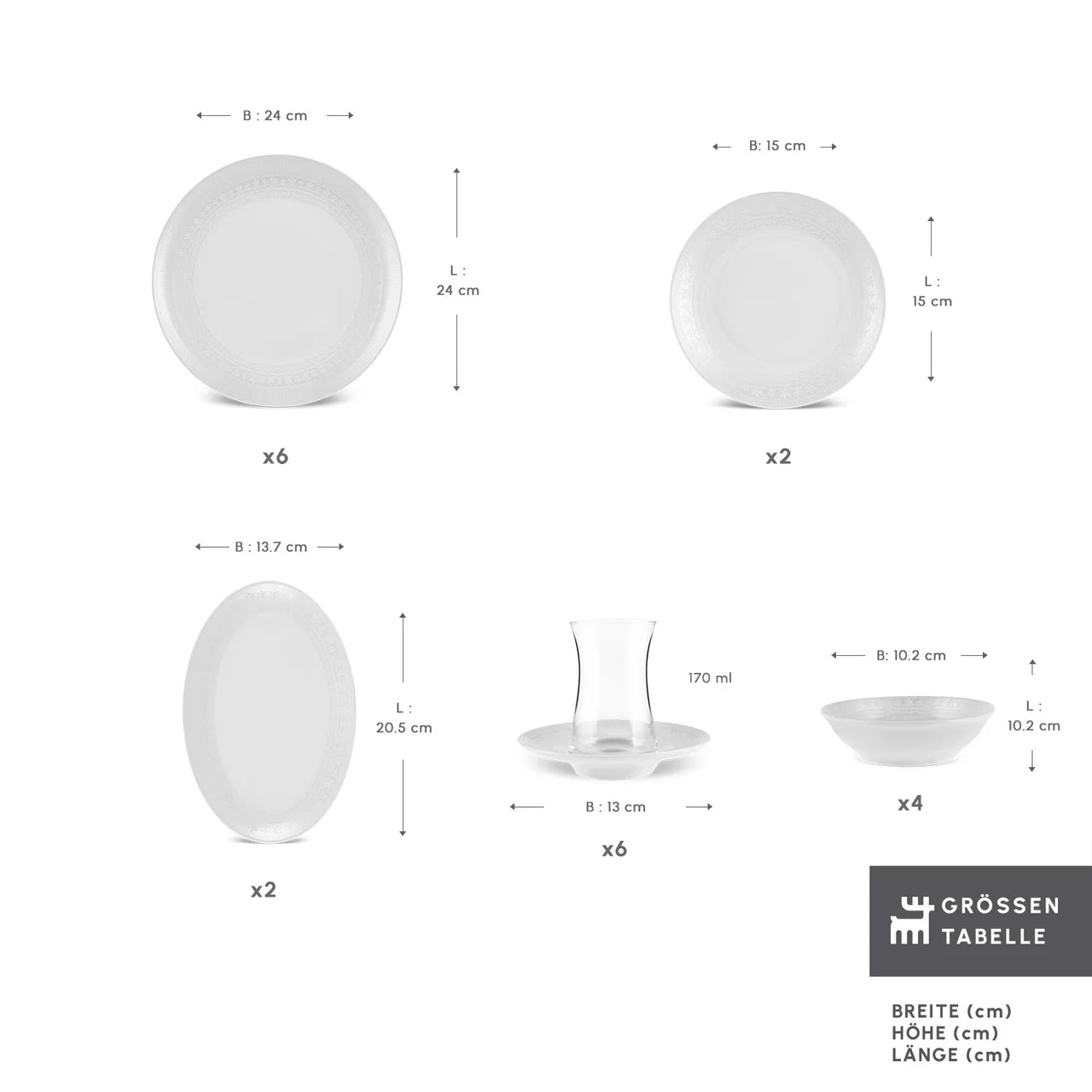 Karaca Artiste Bone China 20-teiliges Tafelservice für 6 Personen Weiß